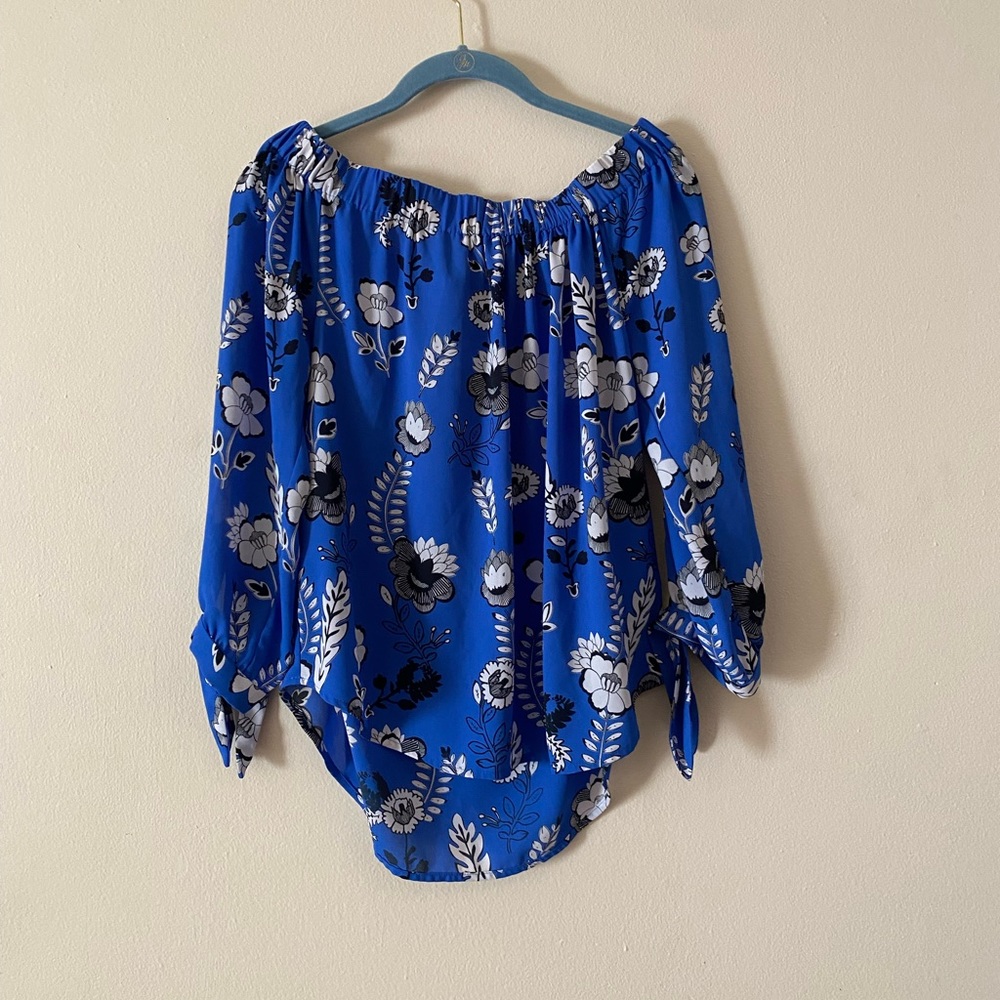 Express Blue Floral Off-the-Shoulder Top Women's